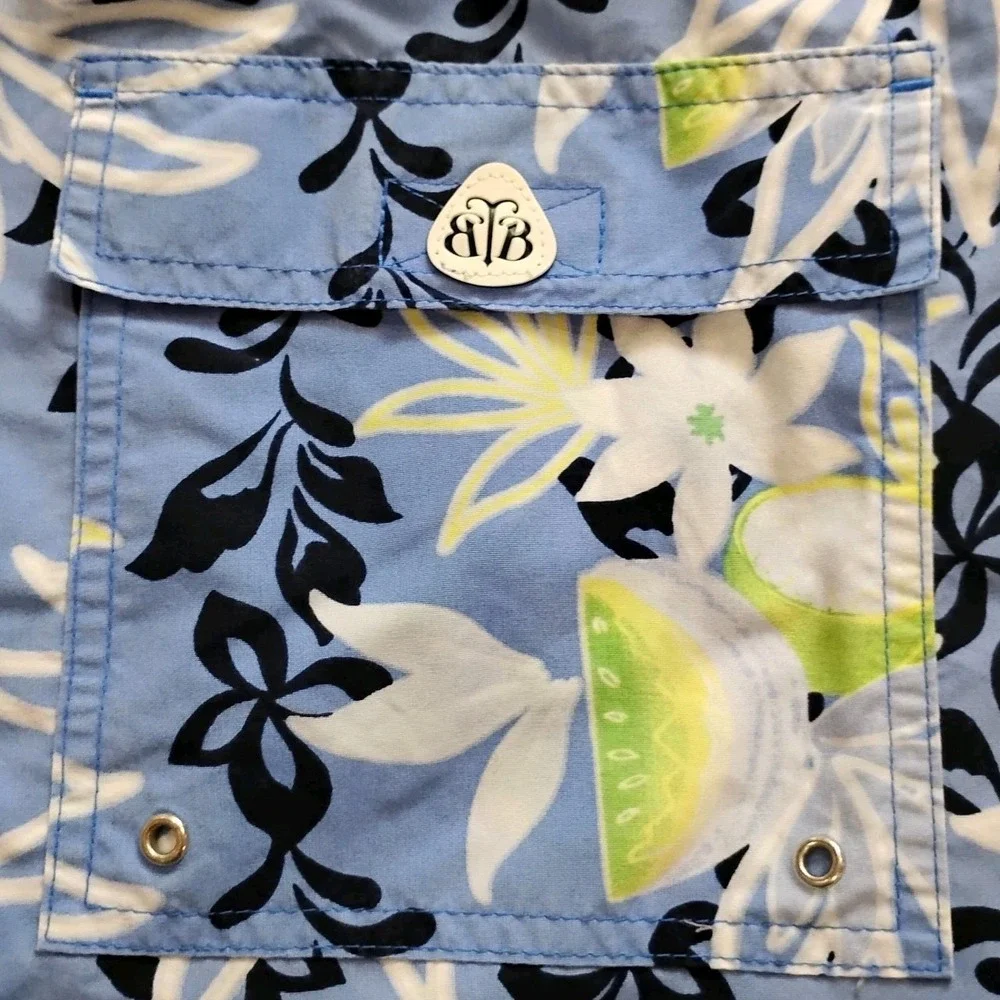 Brooks Brothers Country Club Swim Trunks Mens M Blue Botanical Drawstring Shorts